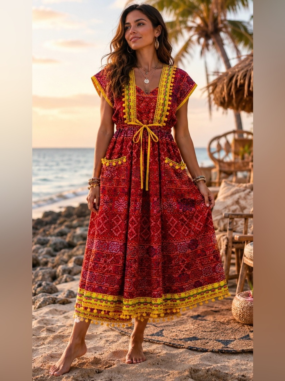 Vintage Balochi Kuchi Chic Embroidered Tribal Western Boho Festival Dress XL 1X